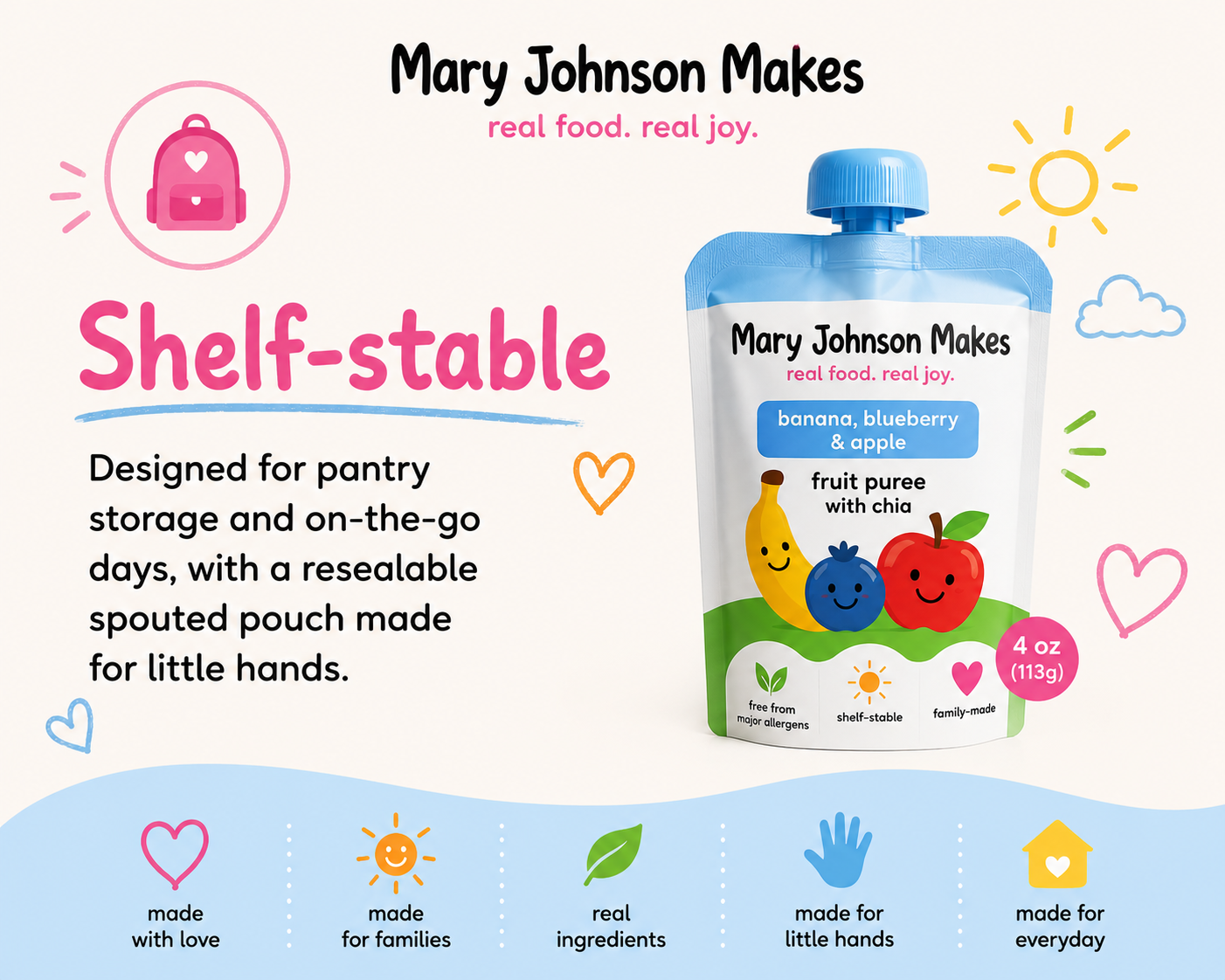 Shelf-stable: pantry ready, resealable cap, on-the-go friendly, and easy for little hands.